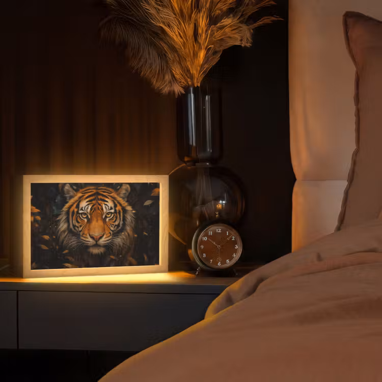 Bladeren - Tijger - Oranje Light Box met kabel (Tafellamp) klein -sfeer1