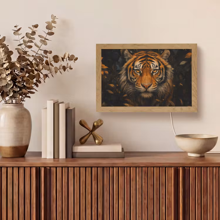 Bladeren - Tijger - Oranje Light Box met kabel (Tafellamp) klein -sfeer2