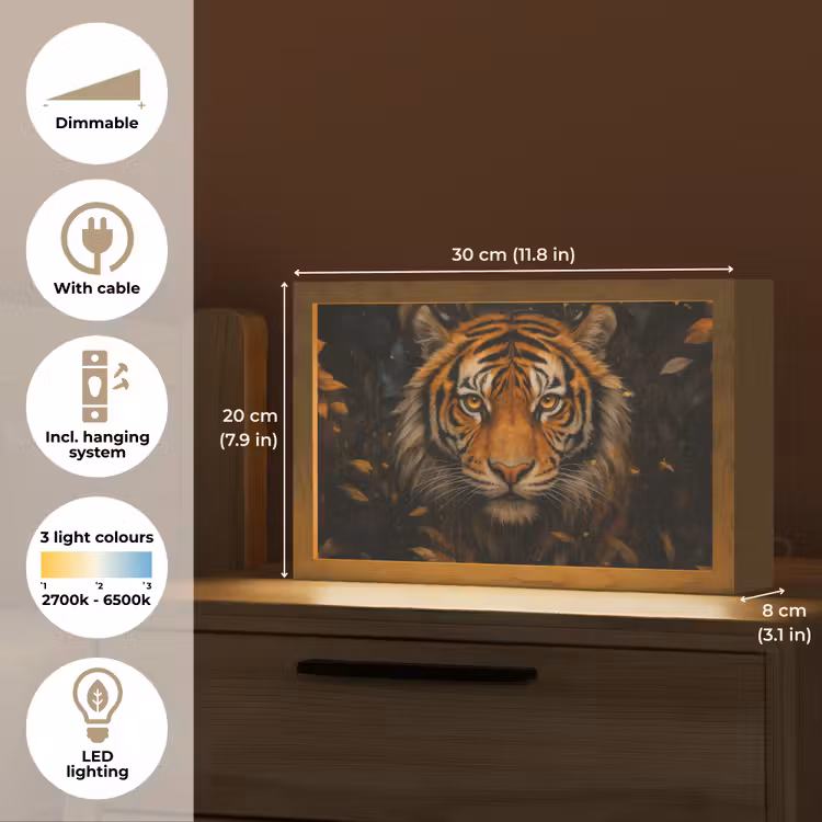 Bladeren - Tijger - Oranje Light Box met kabel (Tafellamp) klein -USP_EN