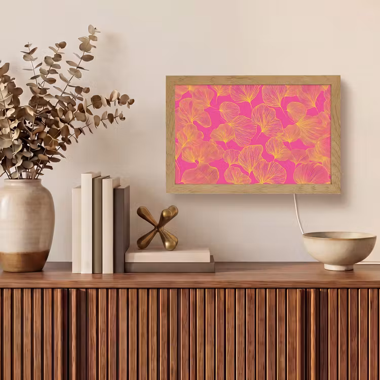 Bladeren - Nerven - Grafisch - Roze Light Box met kabel (Tafellamp) klein -sfeer2