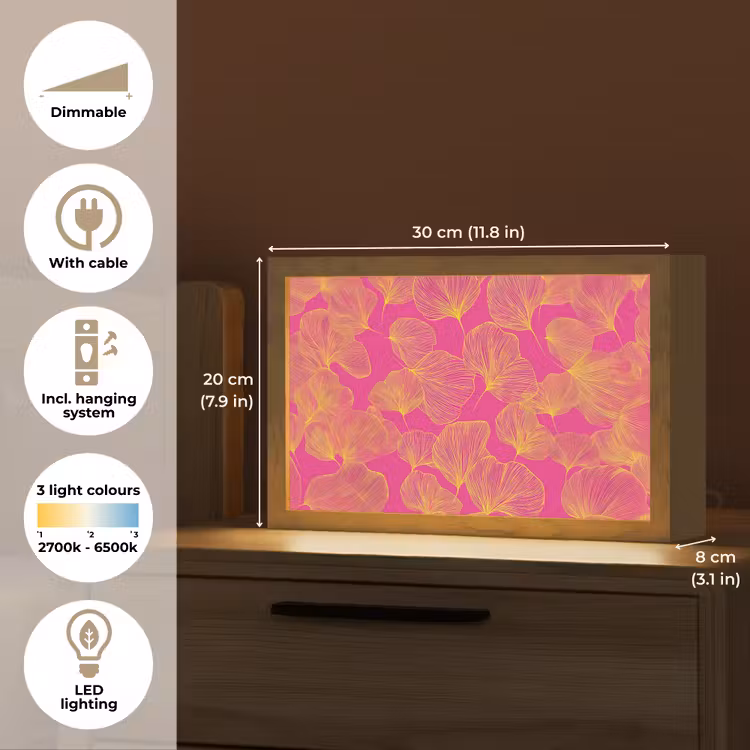 Bladeren - Nerven - Grafisch - Roze Light Box met kabel (Tafellamp) klein -USP_EN