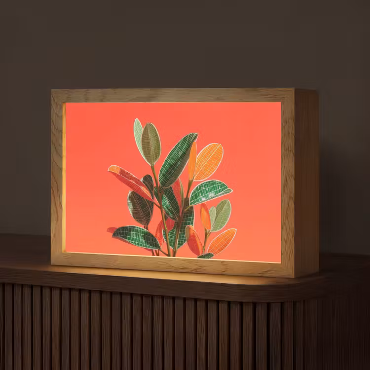 Bladeren - Nerven - Oranje - Structuur Light Box met kabel (Tafellamp) klein -z3d_website