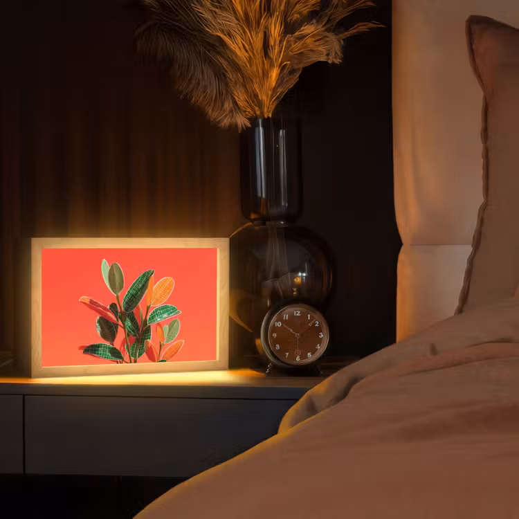 Bladeren - Nerven - Oranje - Structuur Light Box met kabel (Tafellamp) klein -sfeer1