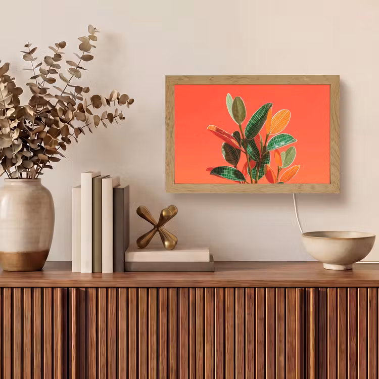 Bladeren - Nerven - Oranje - Structuur Light Box met kabel (Tafellamp) klein -sfeer2