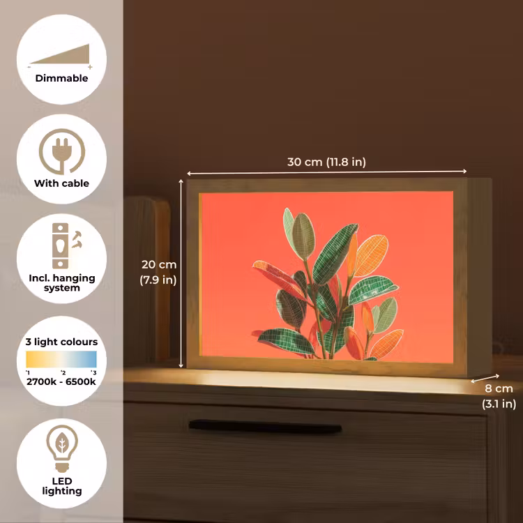 Bladeren - Nerven - Oranje - Structuur Light Box met kabel (Tafellamp) klein -USP_EN