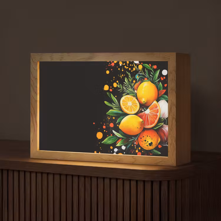 Citroenen - Zwart - Kruiden - Graffiti - Verf Light Box met kabel (Tafellamp) klein -z3d_website