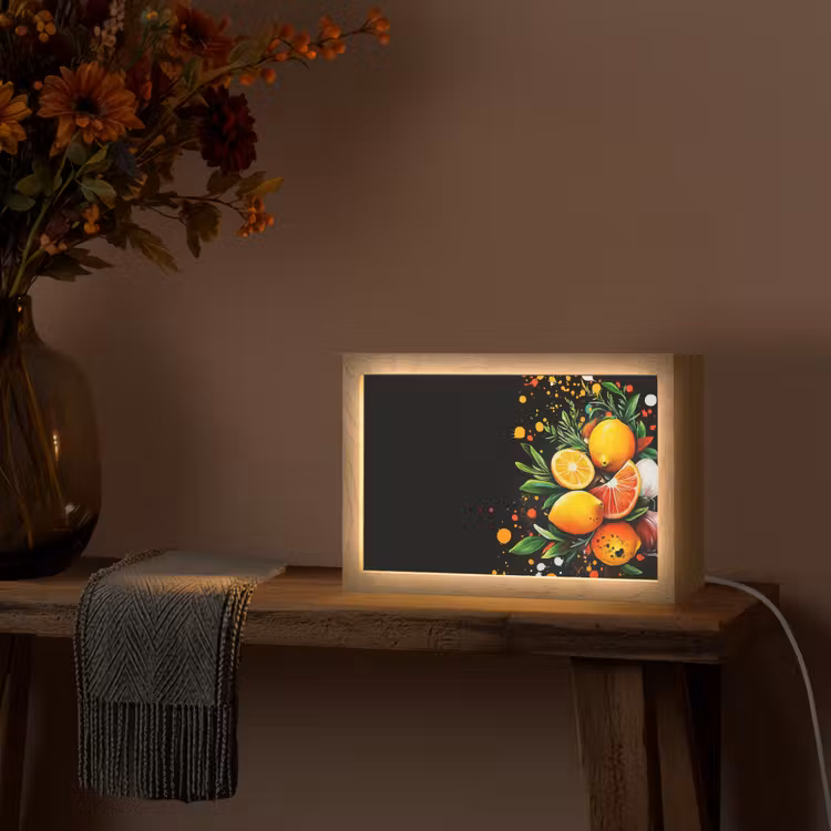 Citroenen - Zwart - Kruiden - Graffiti - Verf Light Box met kabel (Tafellamp) klein -sfeer4