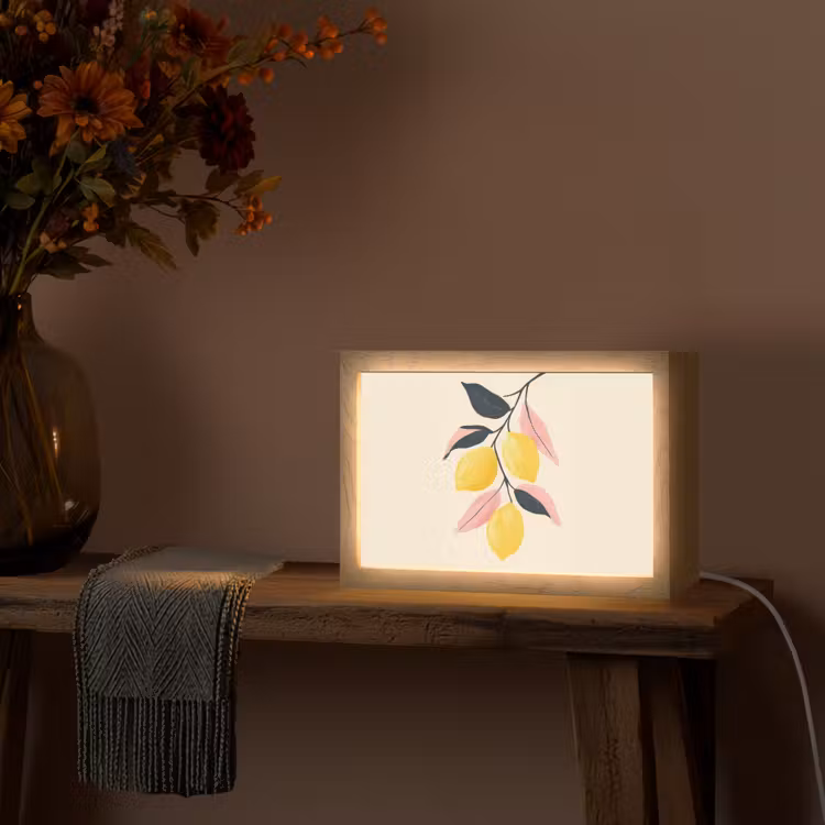 Citroenen - Felgeel - Tak - Bladeren Light Box met kabel (Tafellamp) klein -sfeer4