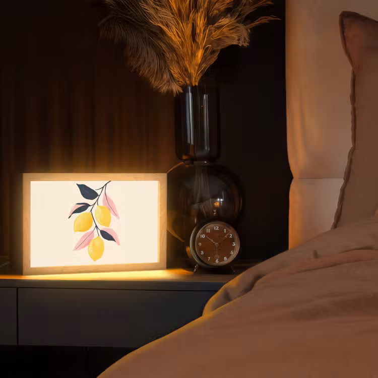 Citroenen - Felgeel - Tak - Bladeren Light Box met kabel (Tafellamp) klein -sfeer1