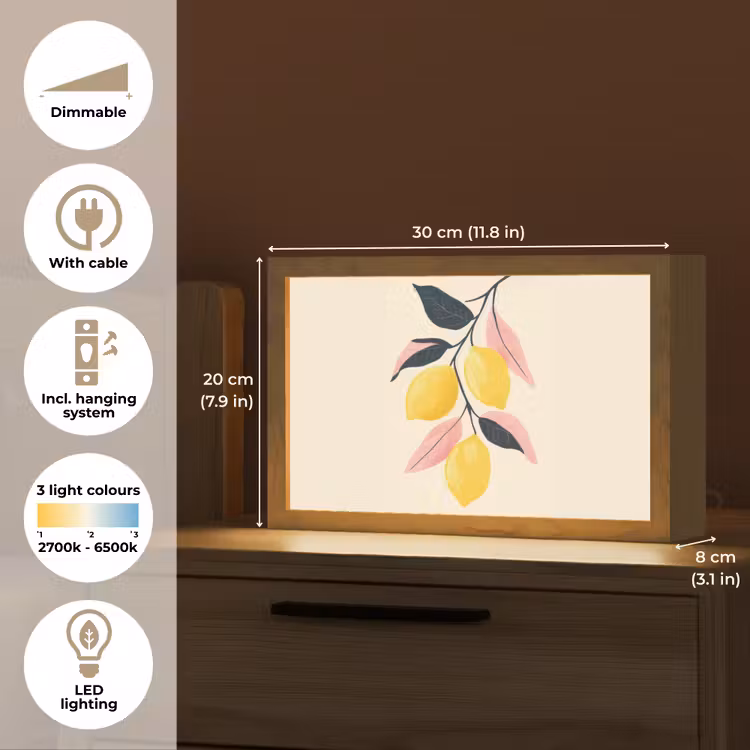 Citroenen - Felgeel - Tak - Bladeren Light Box met kabel (Tafellamp) klein -USP_EN