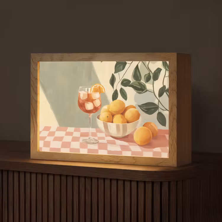 Citroenen - Glas - Tafelkleed - Geblokt Light Box met kabel (Tafellamp) klein -z3d_website
