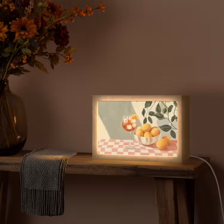 Citroenen - Glas - Tafelkleed - Geblokt Light Box met kabel (Tafellamp) klein -sfeer4