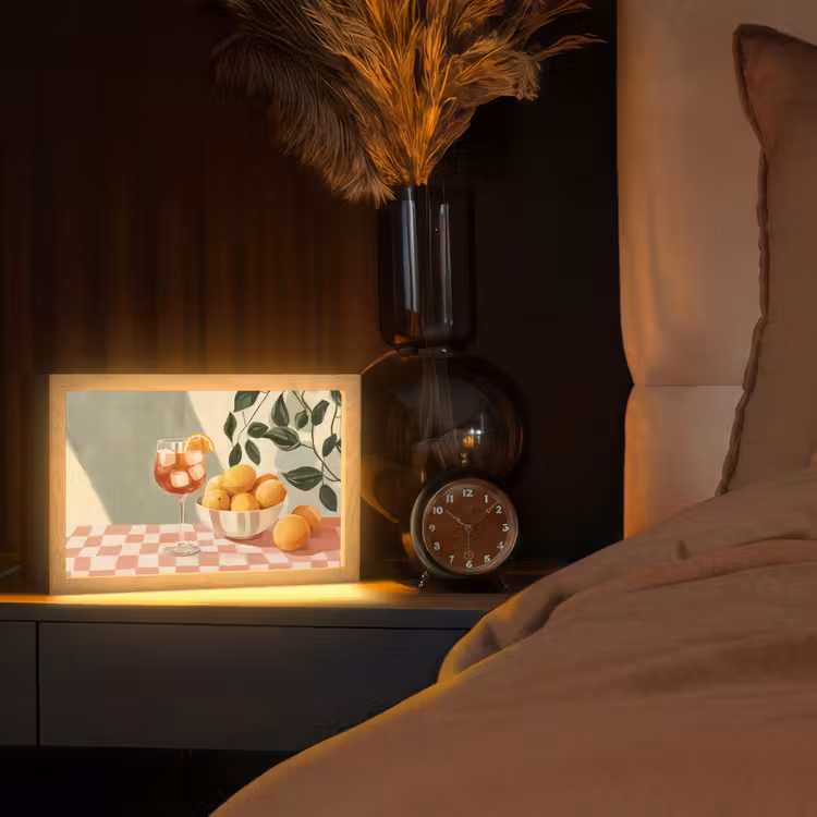 Citroenen - Glas - Tafelkleed - Geblokt Light Box met kabel (Tafellamp) klein -sfeer1