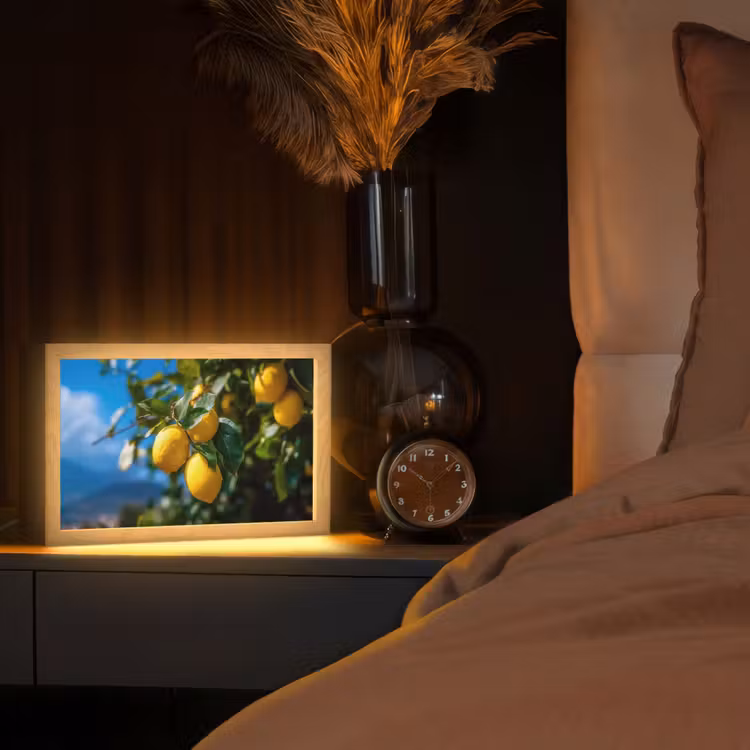 Citroenen - Bladeren - Blauwe lucht Light Box met kabel (Tafellamp) klein -sfeer1