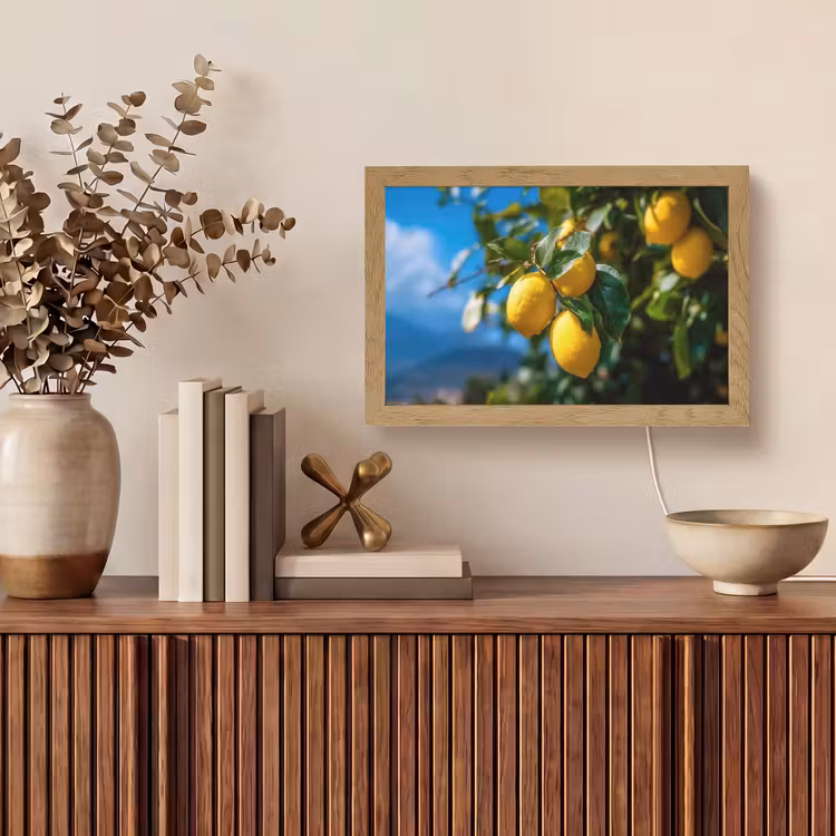 Citroenen - Bladeren - Blauwe lucht Light Box met kabel (Tafellamp) klein -sfeer2