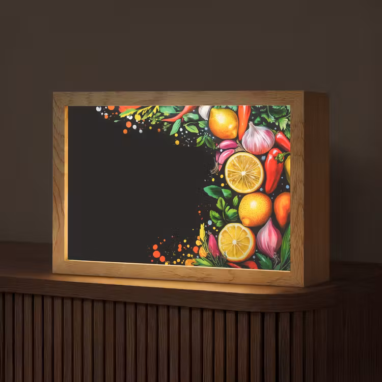 Citroenen - Peper - Kruiden - Graffiti - Verf - Abstract Light Box met kabel (Tafellamp) klein -z3d_website