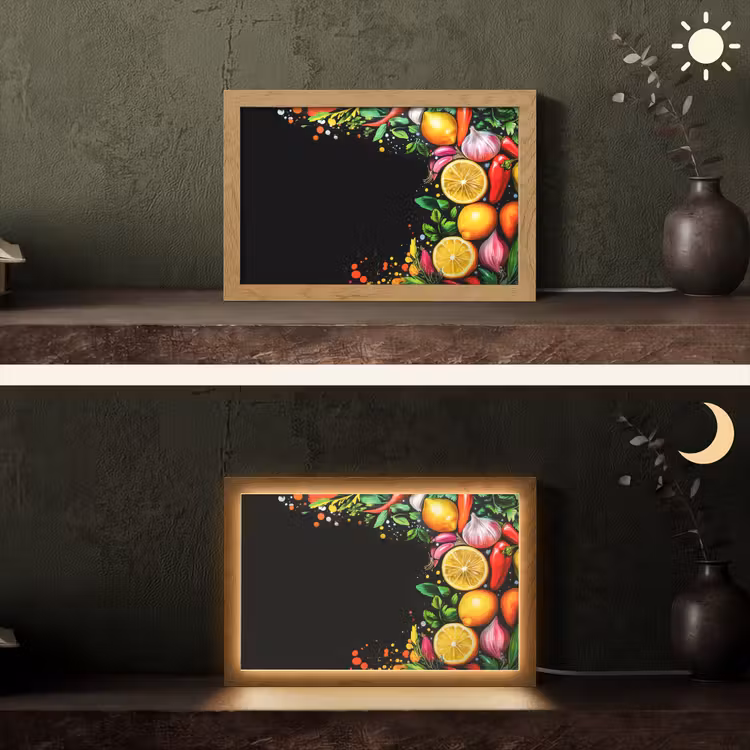 Citroenen - Peper - Kruiden - Graffiti - Verf - Abstract Light Box met kabel (Tafellamp) klein -sfeer3