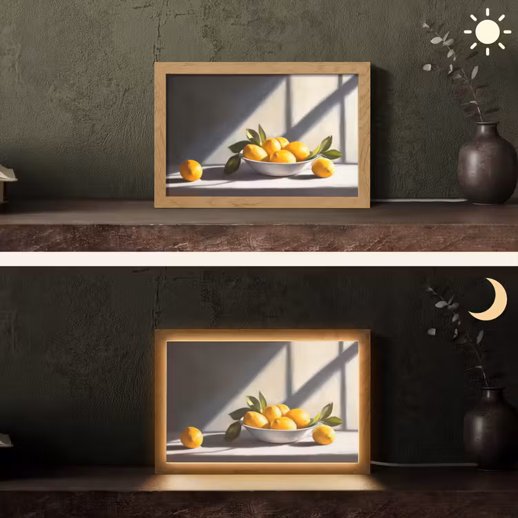Citroenen - Stilleven - Geel Light Box met kabel (Tafellamp) klein -sfeer3