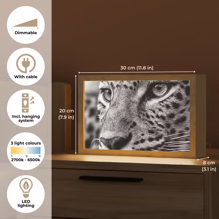 Luipaard - Zwart - Wit - Oog Light Box met kabel (Tafellamp) klein -USP_EN