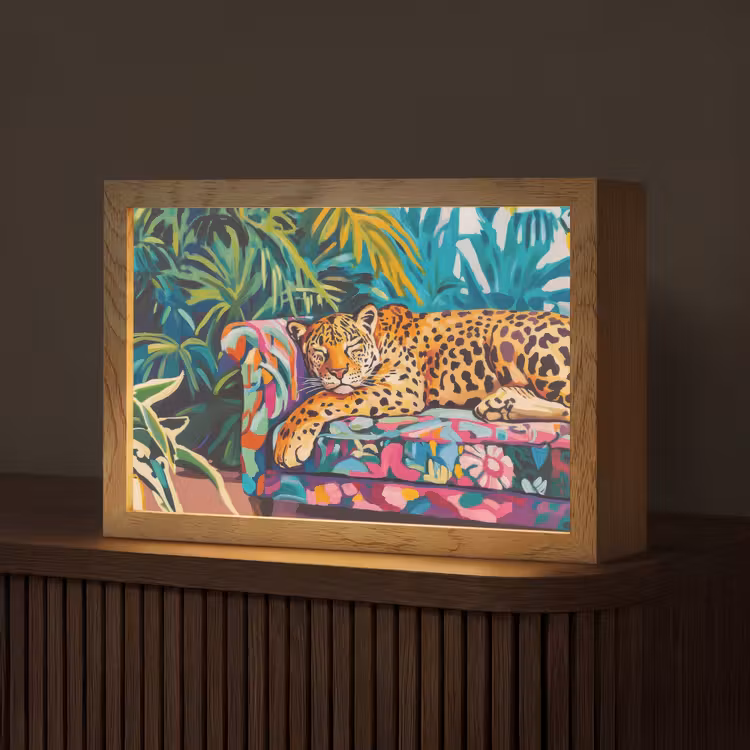 Luipaard - Kleurrijk - Tropisch Light Box met kabel (Tafellamp) klein -z3d_website