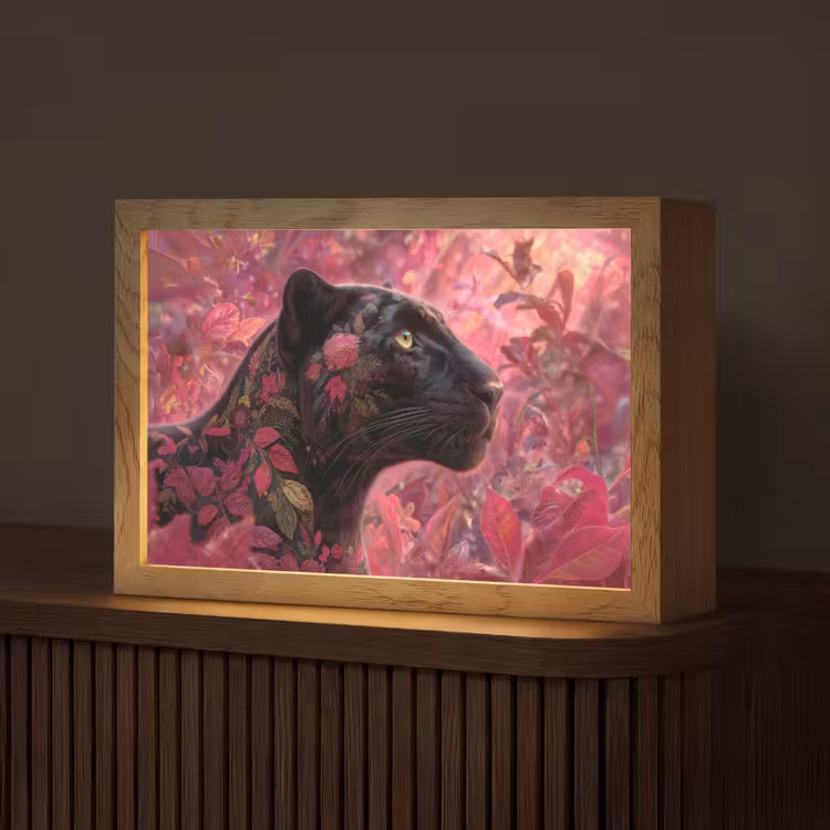 Luipaard - Bloemen - Roze Light Box met kabel (Tafellamp) klein -z3d_website