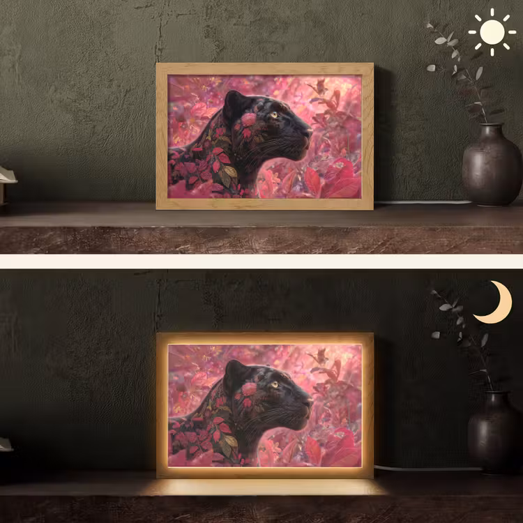 Luipaard - Bloemen - Roze Light Box met kabel (Tafellamp) klein -sfeer3