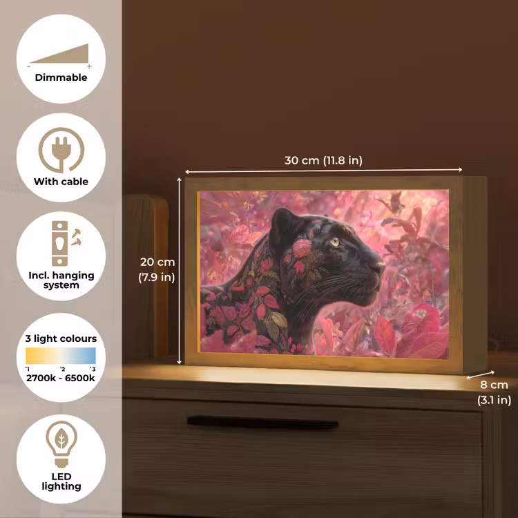 Luipaard - Bloemen - Roze Light Box met kabel (Tafellamp) klein -USP_EN