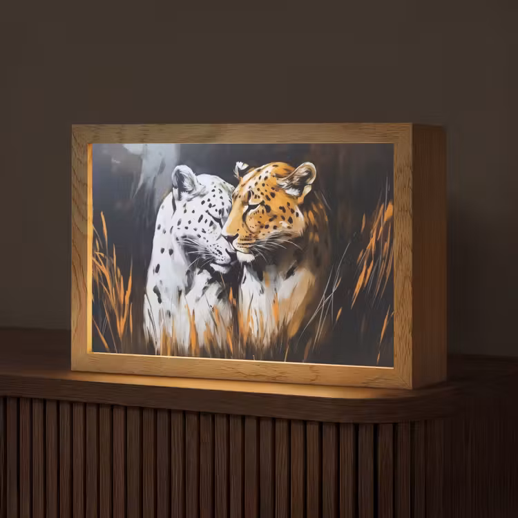 Luipaard - Oranje - Wit - Gras Light Box met kabel (Tafellamp) klein -z3d_website