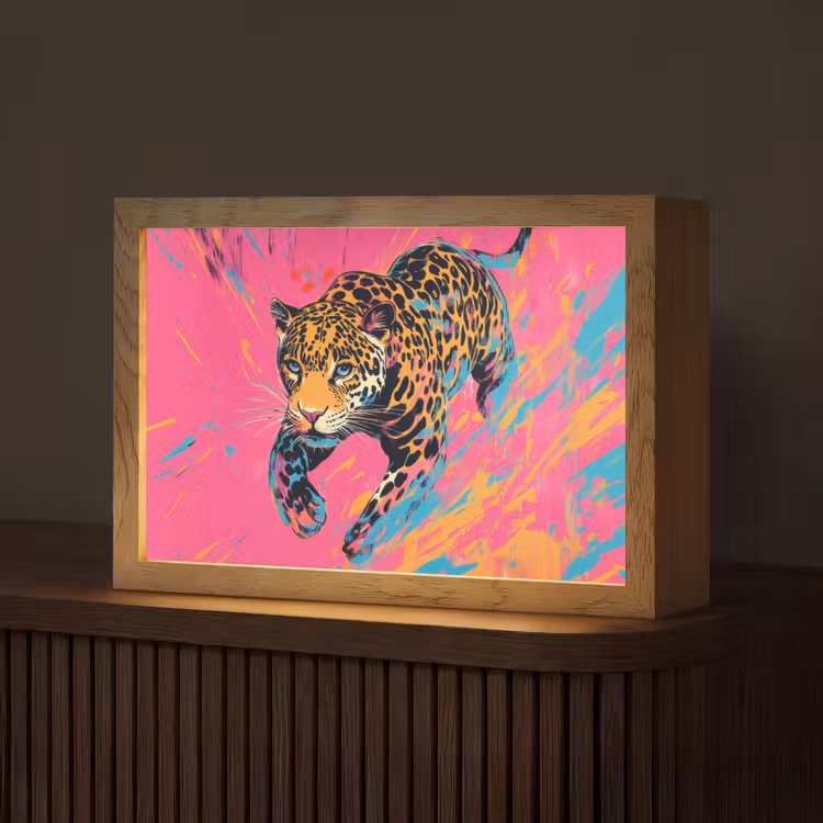 Luipaard - Roze - Oranje - Blauw - Verf Light Box met kabel (Tafellamp) klein -z3d_website