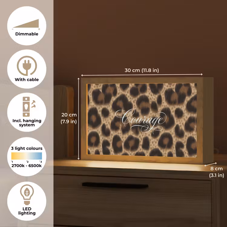 Luipaardprint - Bruin - Courage - Sierlijk Light Box met kabel (Tafellamp) klein -USP_EN