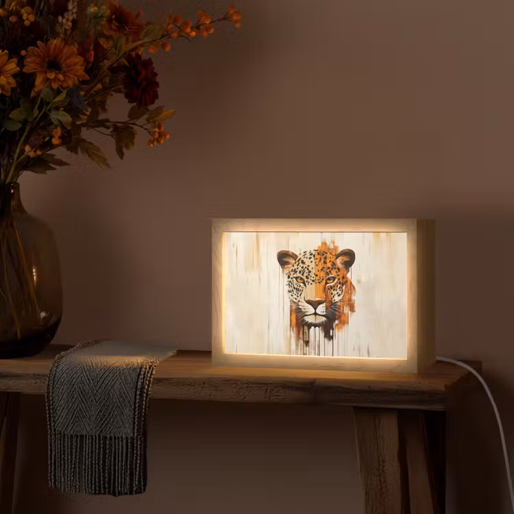 Luipaard - Symmetrisch - Strepen Light Box met kabel (Tafellamp) klein -sfeer4