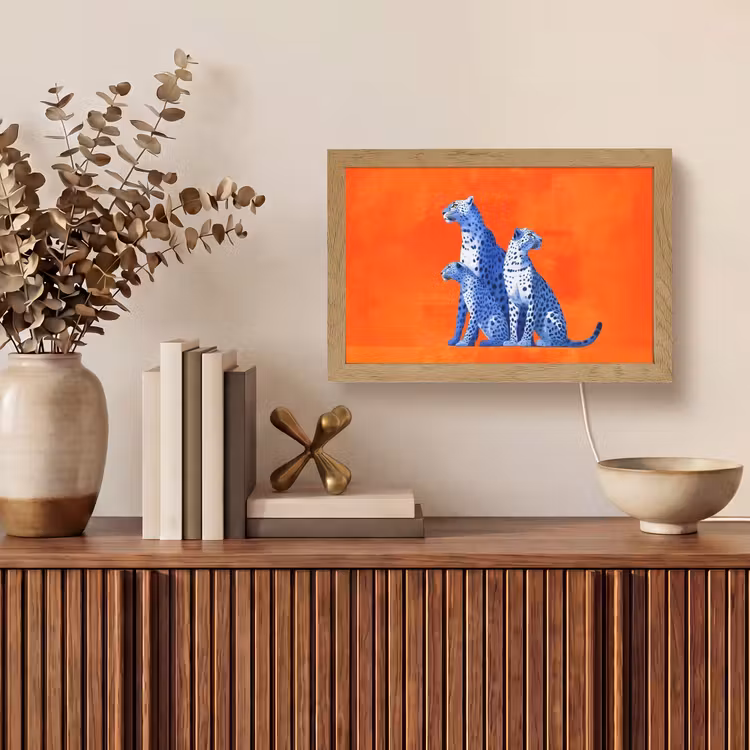 Luipaarden - Stippen - Oranje Light Box met kabel (Tafellamp) klein -sfeer2