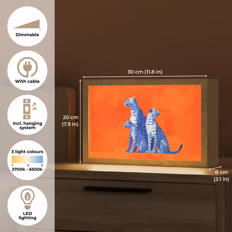 Luipaarden - Stippen - Oranje Light Box met kabel (Tafellamp) klein -USP_EN