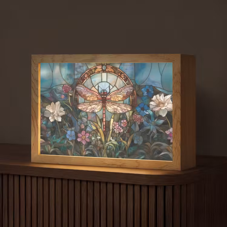 Libelle - Mozaïek - Bloemen - Kleurrijk Light Box met kabel (Tafellamp) klein -z3d_website