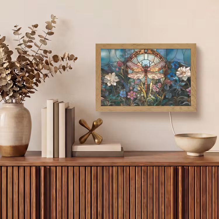 Libelle - Mozaïek - Bloemen - Kleurrijk Light Box met kabel (Tafellamp) klein -sfeer2