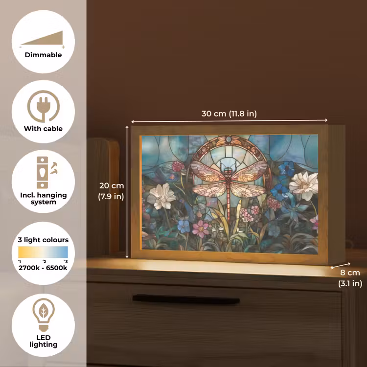Libelle - Mozaïek - Bloemen - Kleurrijk Light Box met kabel (Tafellamp) klein -USP_EN