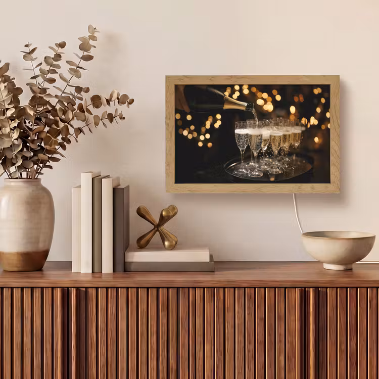 Lichtjes - Champagne - Dienblad - Glazen Light Box met kabel (Tafellamp) klein -sfeer2