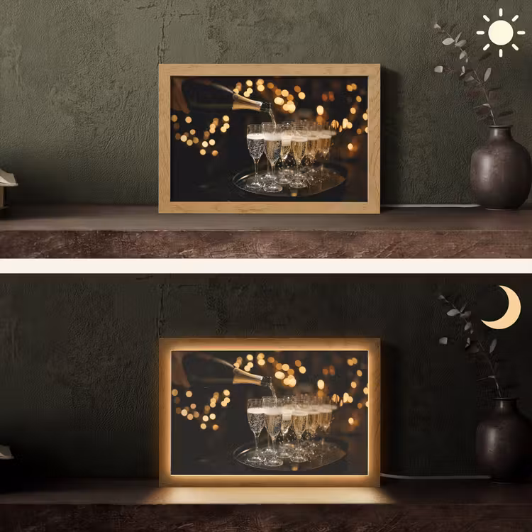 Lichtjes - Champagne - Dienblad - Glazen Light Box met kabel (Tafellamp) klein -sfeer3