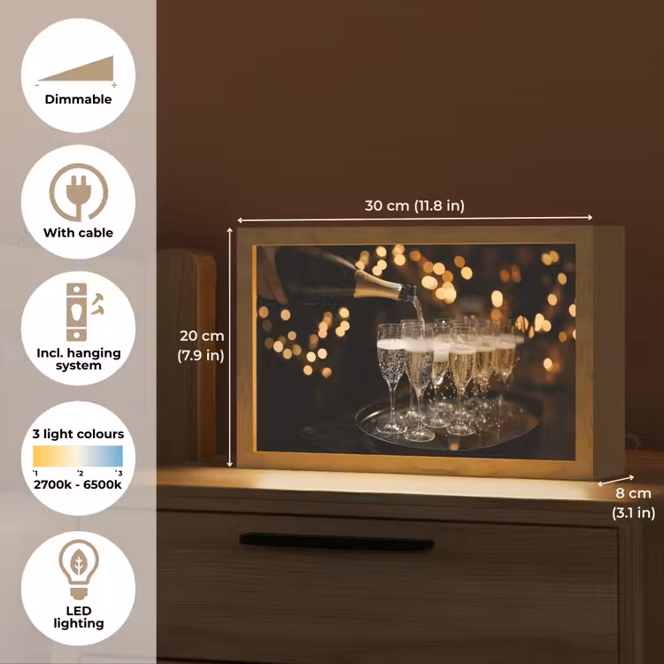 Lichtjes - Champagne - Dienblad - Glazen Light Box met kabel (Tafellamp) klein -USP_EN