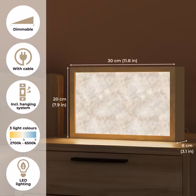 Lichtbeige - Goudbruine Nerven - Marmer Light Box met kabel (Tafellamp) klein 924 -USP_EN