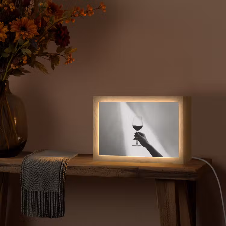 Lichtinval - Wijn - Rood - Glas Light Box met kabel (Tafellamp) klein -sfeer4