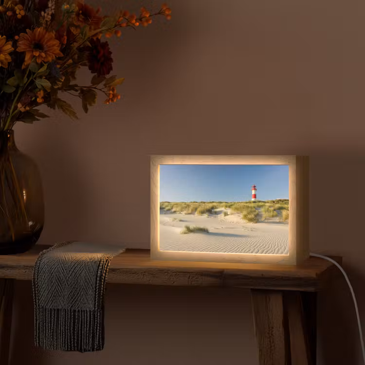 Vuurtoren - Strand - Landschap - Duinen Light Box met kabel (Tafellamp) klein -sfeer4