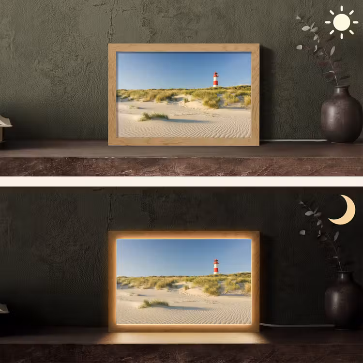 Vuurtoren - Strand - Landschap - Duinen Light Box met kabel (Tafellamp) klein -sfeer3