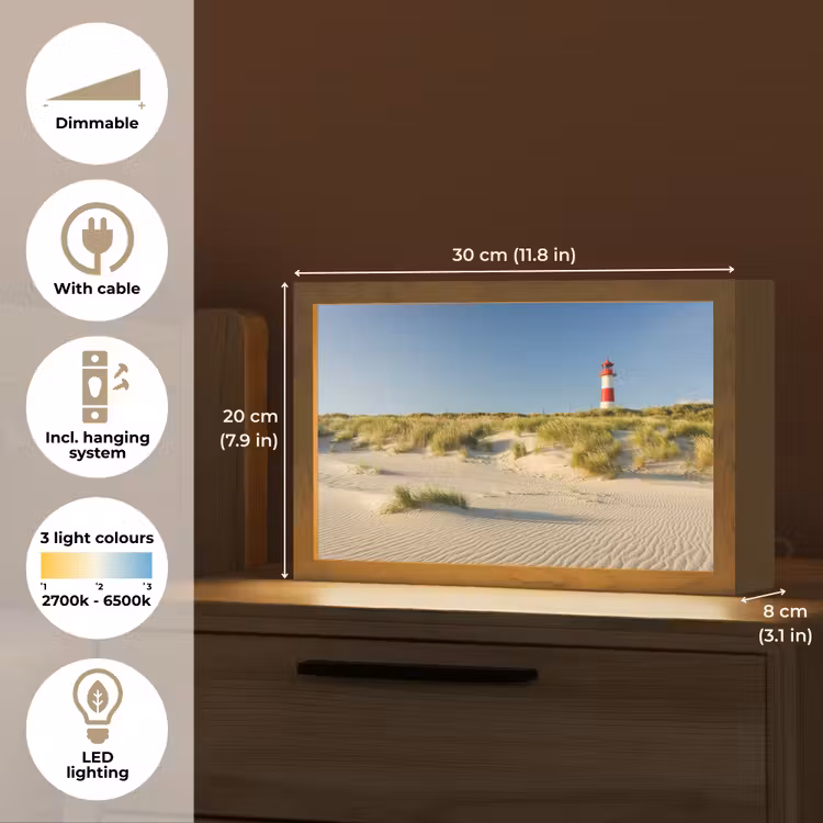 Vuurtoren - Strand - Landschap - Duinen Light Box met kabel (Tafellamp) klein -USP_EN