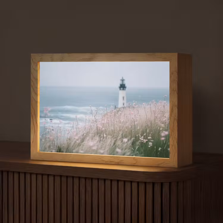 Vuurtoren - Klif - Zee - Bloemen Light Box met kabel (Tafellamp) klein -z3d_website