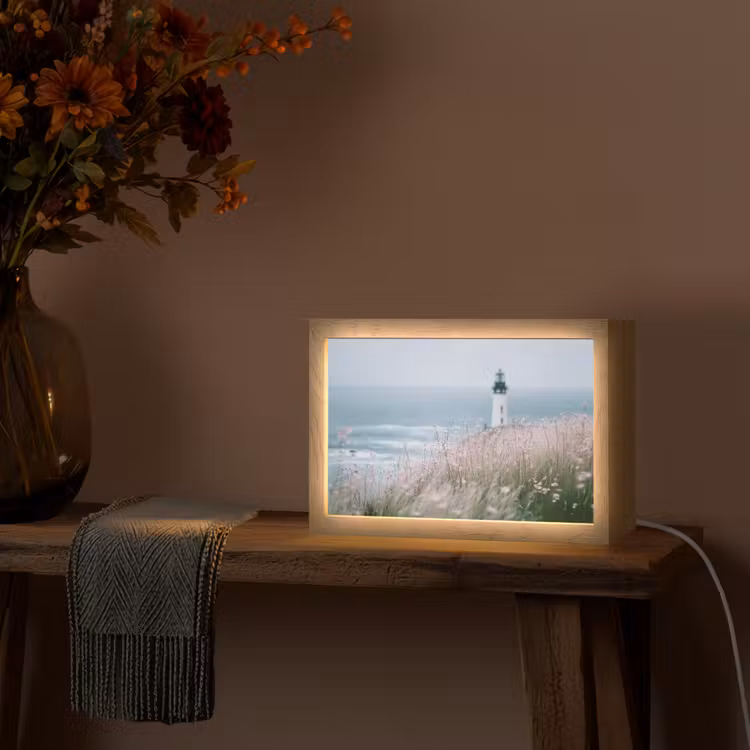 Vuurtoren - Klif - Zee - Bloemen Light Box met kabel (Tafellamp) klein -sfeer4