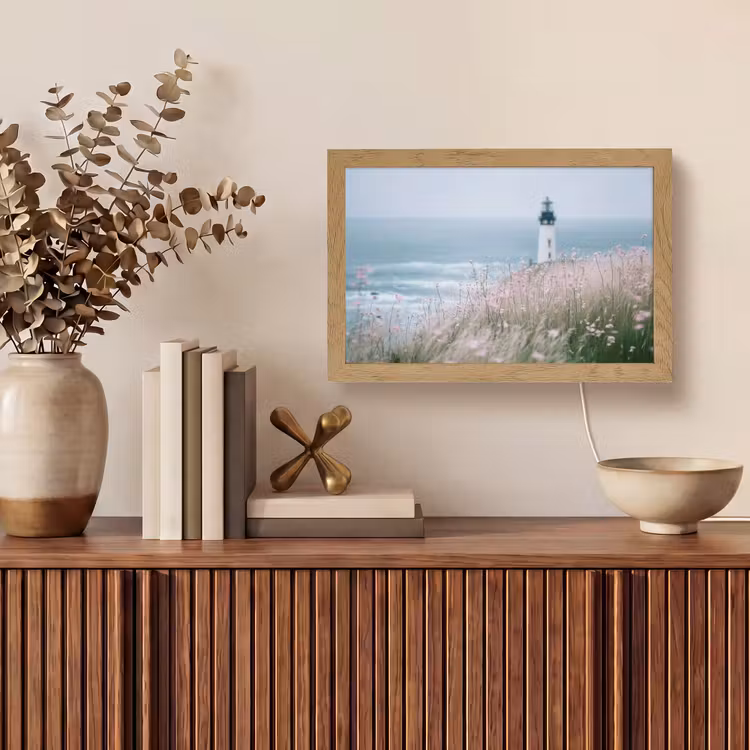 Vuurtoren - Klif - Zee - Bloemen Light Box met kabel (Tafellamp) klein -sfeer2