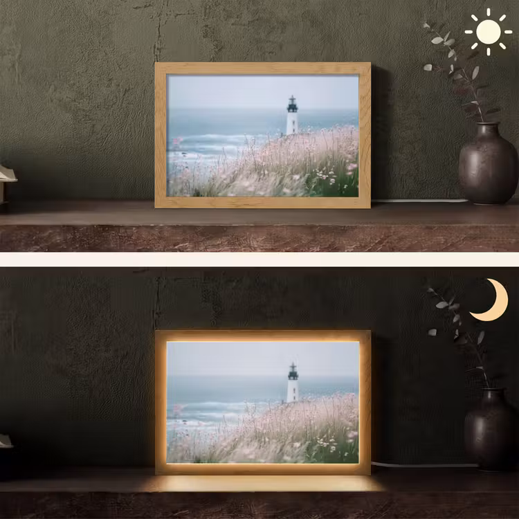 Vuurtoren - Klif - Zee - Bloemen Light Box met kabel (Tafellamp) klein -sfeer3