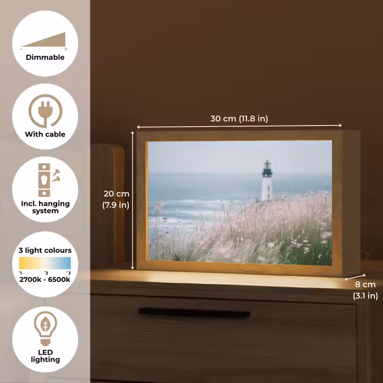 Vuurtoren - Klif - Zee - Bloemen Light Box met kabel (Tafellamp) klein -USP_EN