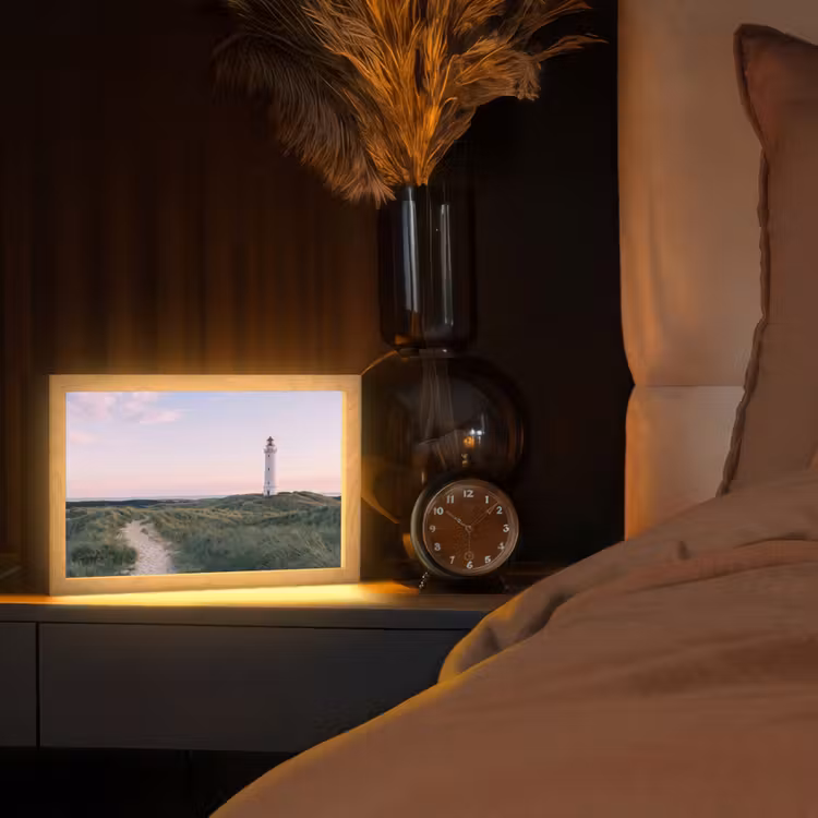 Vuurtoren - Duinlandschap - Zee Light Box met kabel (Tafellamp) klein -sfeer1